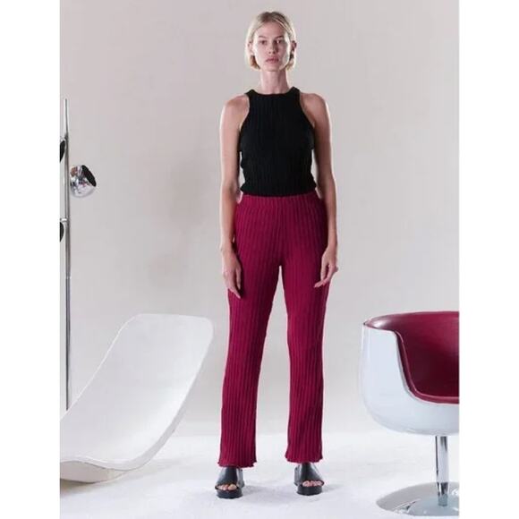 Simon Miller Cyrene Highwaisted Ribbed Magenta Pants - Picture 1 of 16